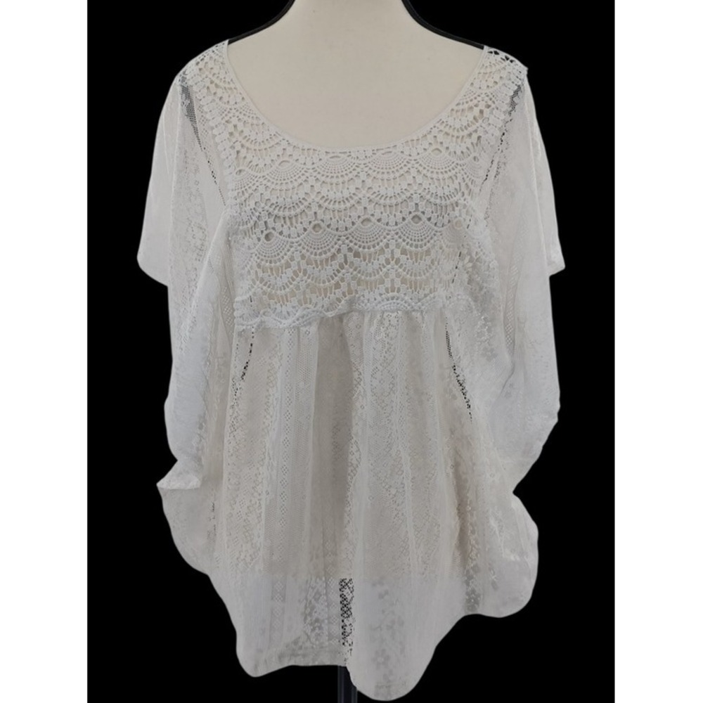 Lily Morgan Lace Poncho Top Women Large White Crochet Yoke Boho Flowy Soft Girl